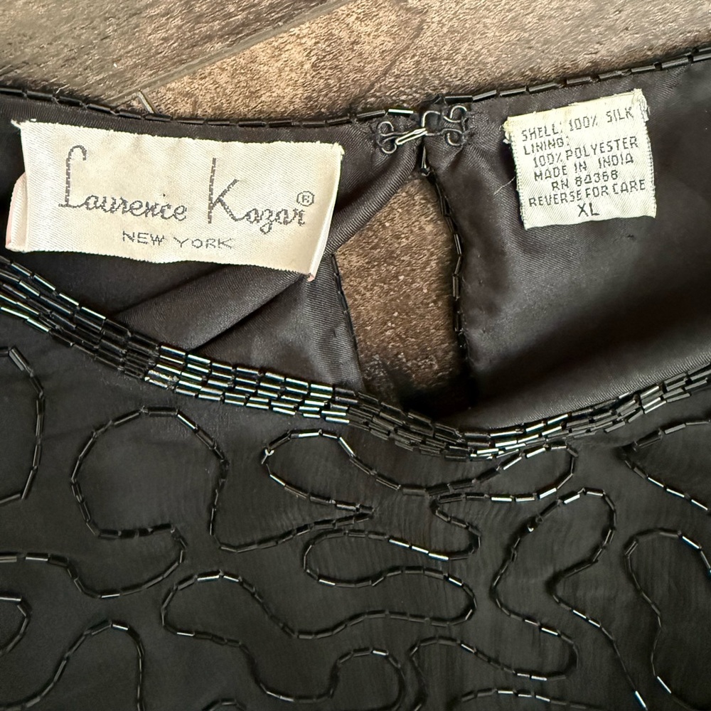 Vintage Laurence Kazar Black White Beaded Silk Top - Picture 8 of 8
